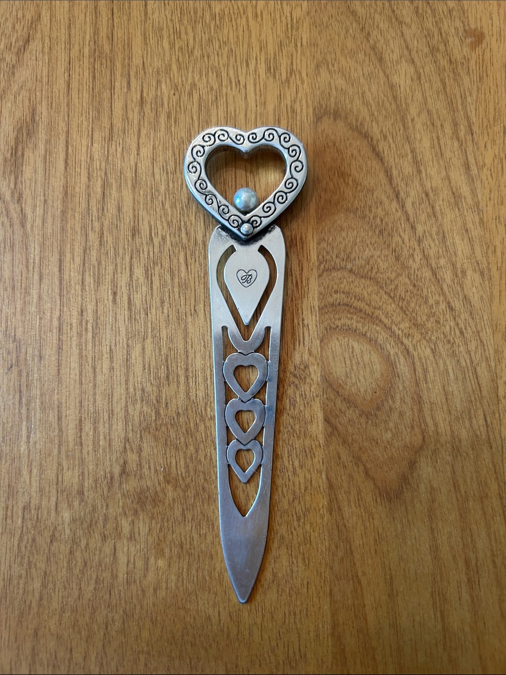 Silver Heart Bookmark with Decorative Pearl Accent - Unbranded